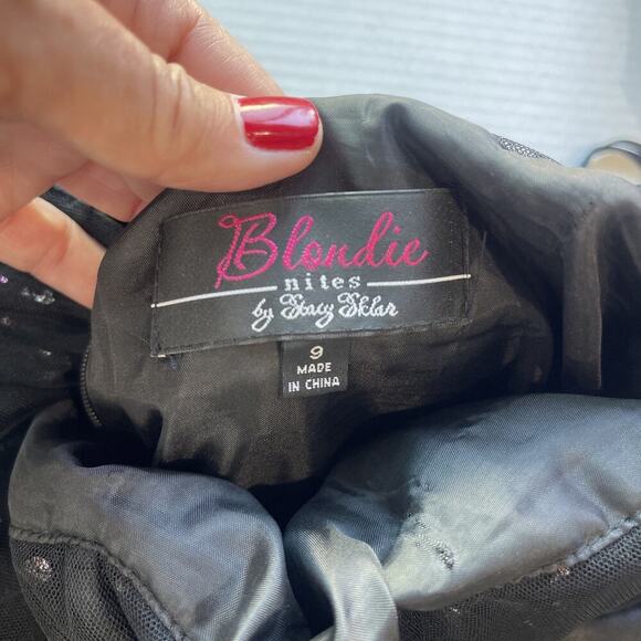 Blondie Niles Sz 9 Corset Gem Mesh Black Maxi Dress Event Sleeveless Romantic - Picture 13 of 16